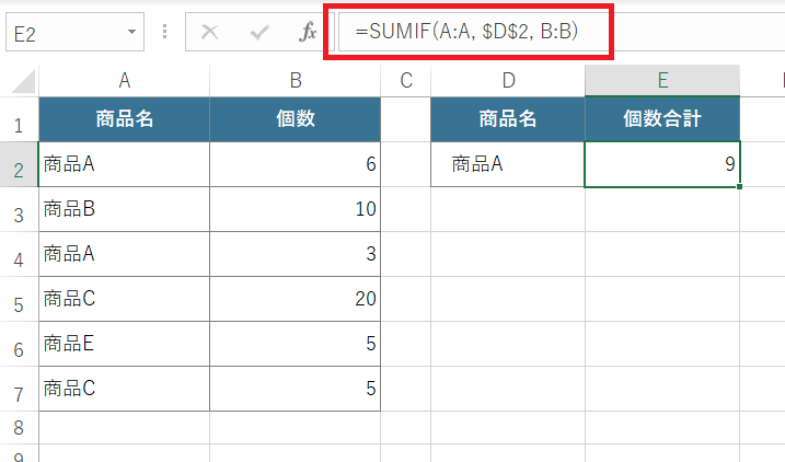 SUMIF関数の例